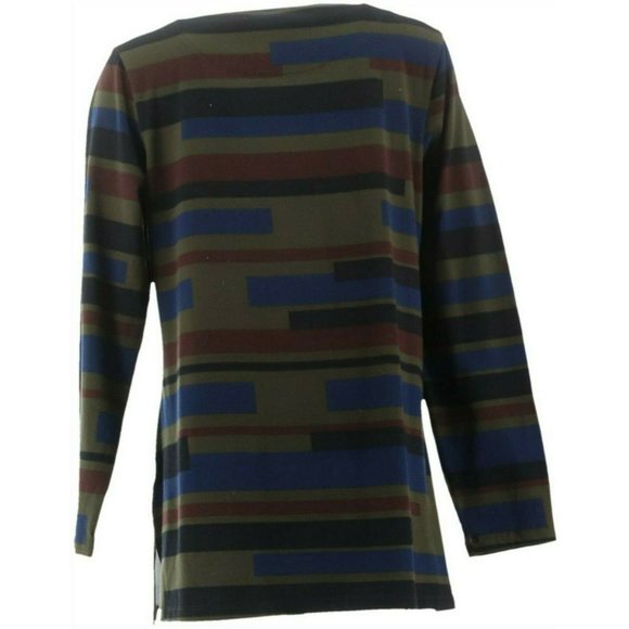 NWT DENIM & CO. STRIPED JERSEY TUNIC XXS OLIVE - Picture 5 of 8